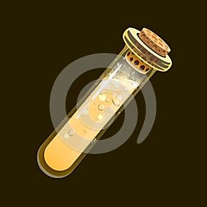 Bottle of light. Game icon of magic elixir. Interface for rpg or match3 game. Sun, light, energy. Small variant.