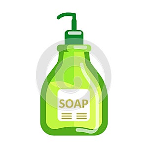 Bottle of liquid soap with dispenser for skin care, spa. Human basic hygiene concept.