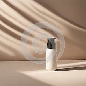 A bottle of lotion sits on a table