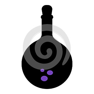 A bottle of magic potion. Silhouette. Vector illustration. Isolated white background. A miraculous drink. Witch broth in a bottle.