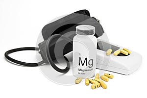 Bottle of Magnesium vitamins for healthy blood pressure