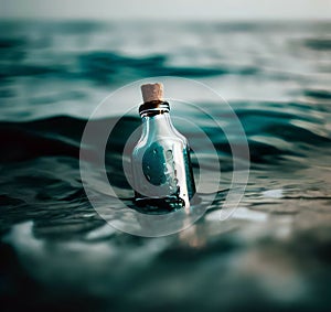 Bottle with a message in the sea