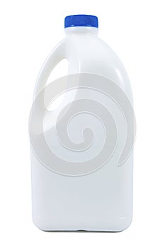 Bottle of milk isolated on white background. Plastic bottle milk with blue cap isolated