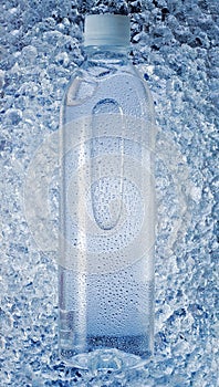 Bottle of mineral water on ice