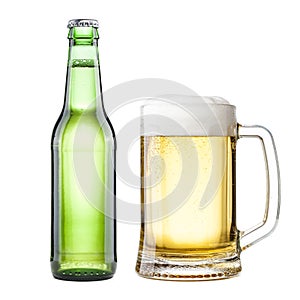 Bottle and mug with beer