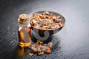 A bottle of myrrh essential oil