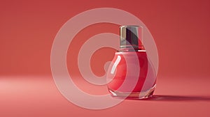 A bottle of nail polish on a pink background with red and orange, AI