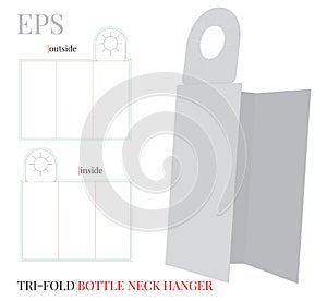 Bottle Neck Hanger Template, Three Fold Hanger, white, clear,  blank, isolated mock up isolated on white