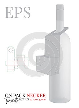 Bottle neck hanger template, vector with die cut / laser cut lines. On pack neck hanger. White, clear, blank, isolated