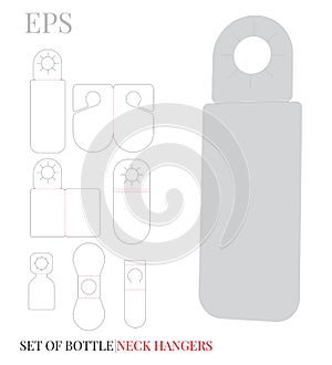 Bottle Neck Hanger Template, Wine Hanger, white, blank mock up isolated on white, Set with 10 different designs