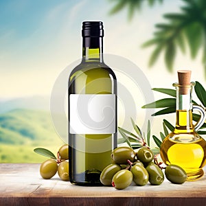 Bottle of olive oil, blank empty generic product packaging mockup