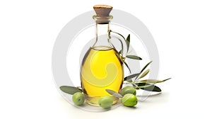 bottle of olive oil and branch with olives