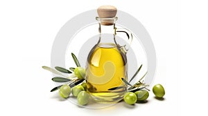 bottle of olive oil and branch with olives