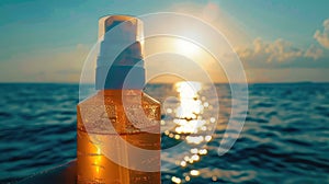 A bottle of orange juice splashing into the ocean water AIG50