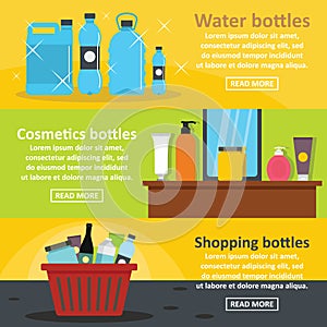 Bottle packaging banner horizontal set, flat style