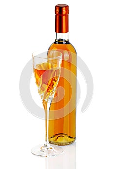 Bottle of passito wine with chalice