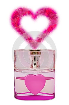 Bottle of perfume, aroma like a heart from flowers
