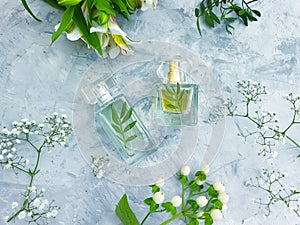 Bottle perfume trendy vogue aroma flora composition springtime scented product springtime elegance a background