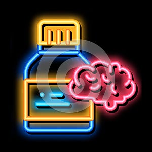 Bottle Pills Brain neon glow icon illustration