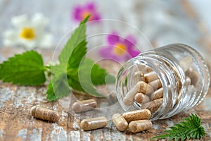 Bottle of pills food suplements healthy medicine medication health care treatment additives pharmacy with medicinal