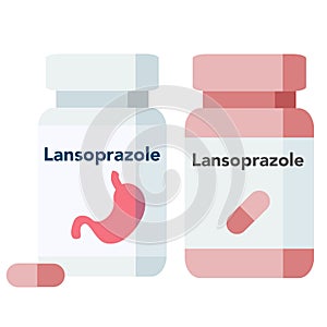 Bottle of pills, lansoprazole is a medication which inhibits the stomach`s production of gastric acid.
