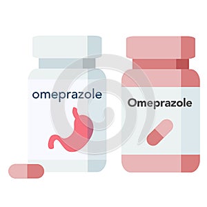 Bottle of pills, omeprazole is a medication used in the treatment of gastroesophageal reflux disease.