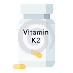 Bottle of pills, vitamin K2 supplement, photo