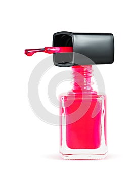 Bottle of pink nail polish