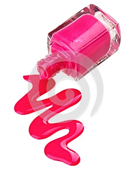 Bottle of pink nail polish with enamel drop photo