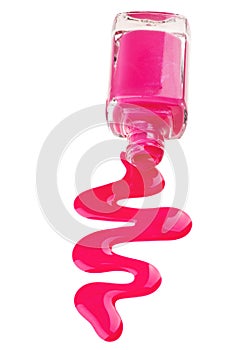 Bottle of pink nail polish with enamel drop