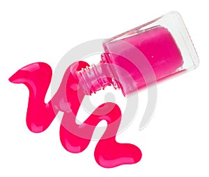 Bottle of pink nail polish with enamel drop sample photo