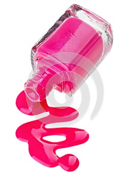 Bottle of pink nail polish with enamel drop samples photo