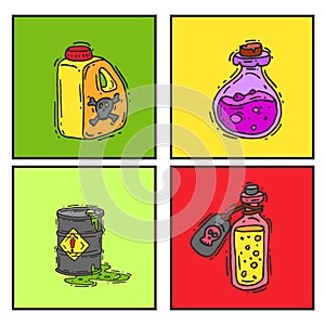 Bottle with potion game magic glass cards elixir poisoning toxic substance dangerous toxin drug container vector