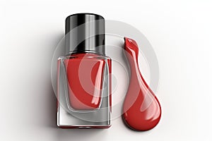 a bottle of red nail polish on a white background