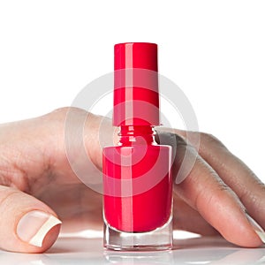 Bottle of red nail varnish