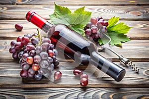 Bottle of Red Wine with Fresh Grapes and Corkscrew Ã¢â¬\' Wine Tasting Essentials photo