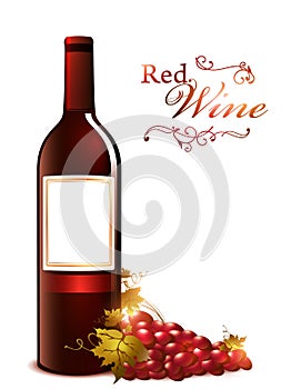 Bottle of red wine with grape