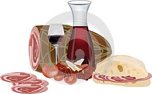 Bottle of red wine with pork sausage cup