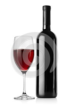 Bottle of red wine and wineglass