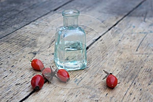 The bottle of rose hip oil