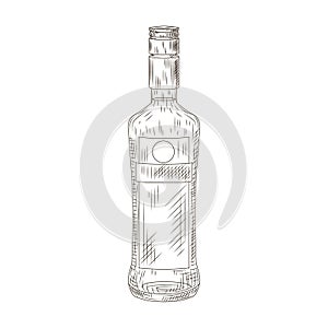 Bottle schnapps isolated on white background. Bottle in engraved style