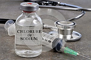 Bottle of sodium chloride close up