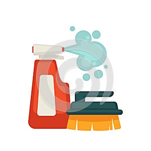 Bottle of spray cleaner and brush with handle