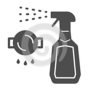 Bottle spray cleaner solid icon, Cleaning tools concept, spray for grease sign on white background, detergent liquid