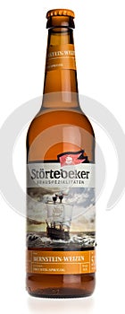 Bottle of Stortebeker wheat beer on a white background