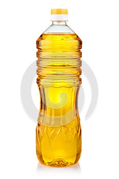 Bottle of sunflower oil on white