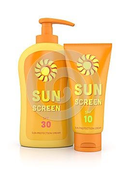 Bottle and tube of sunscreen photo