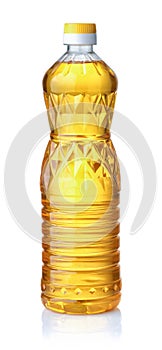 Bottle of unrefined sunflower oil photo
