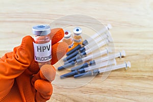 Bottle vaccine of Human papillomavirus (HPV) vaccine in red glo