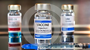 Bottle of vaccine injection with a syringe